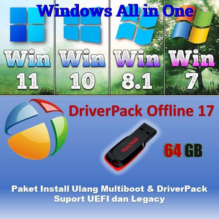 Flasdisk 64 GB Instal Windows All In One Dan DriverPack Offline