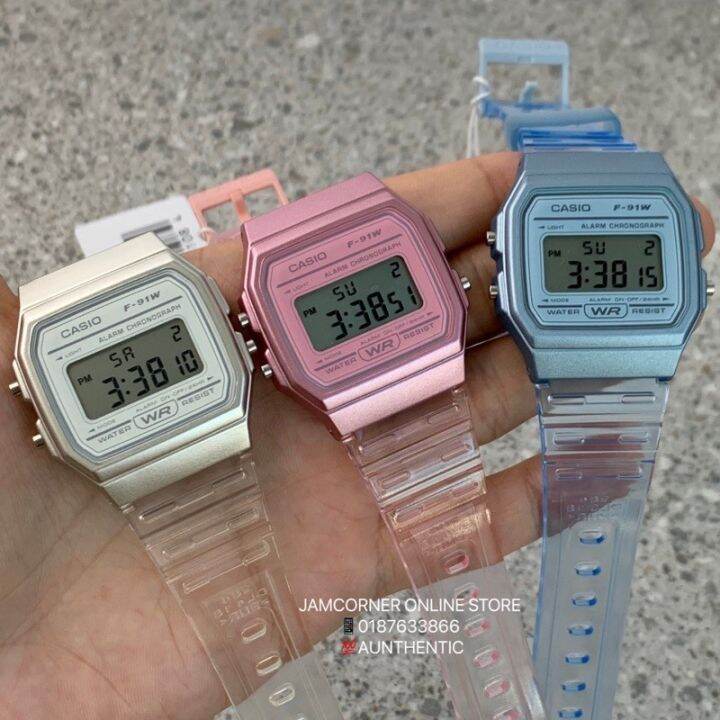 100 ORIGINAL CASIO DIGITAL JELLY F 91WS SERIES PINK BLUE GREY WHITE