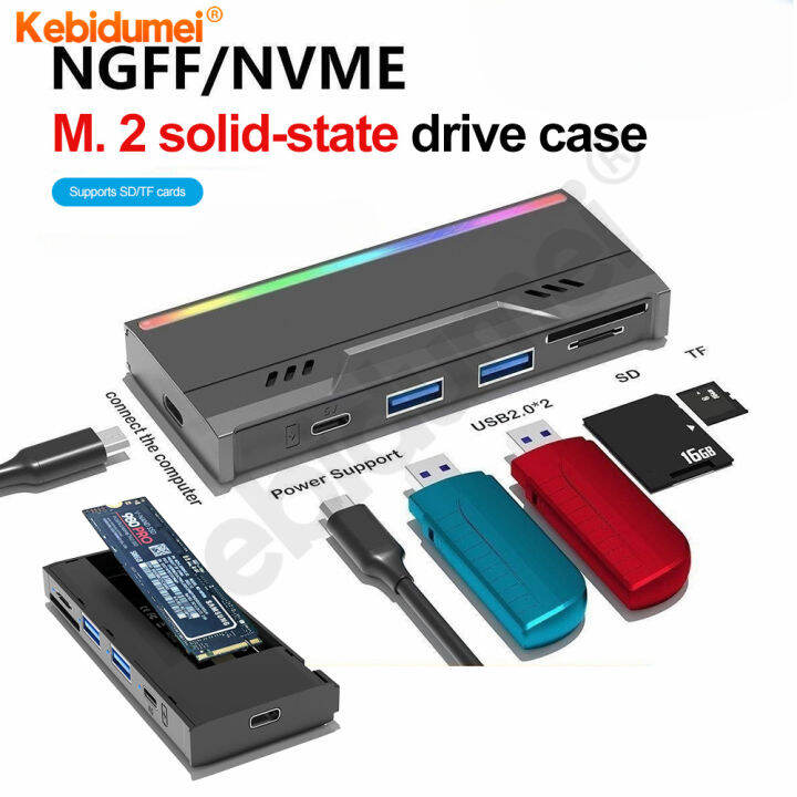 Kebidumei USB C HUB With M 2 NVMe SSD Enclosure 10Gbps NVME NGFF HUB