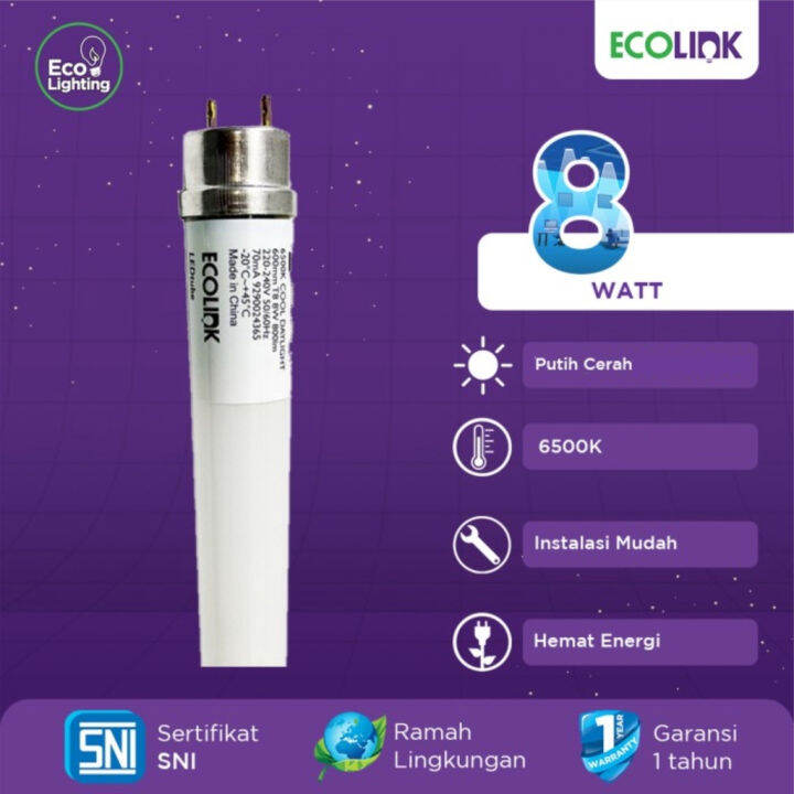 ECOLINK Lampu Neon 60cm 8W LED Tube 8Watt 8 Watt 6500K Cool Daylight