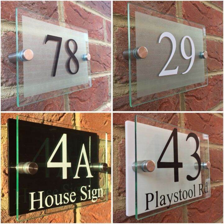 Customize Modern House Sign Plaque Door Number Street Glass Effect