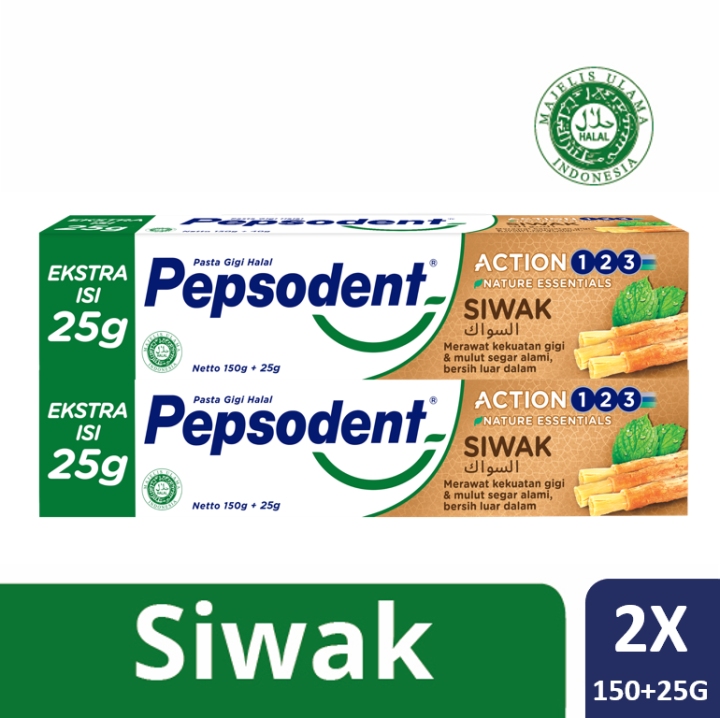 Pepsodent Action 123 Nature Essentials Siwak Pasta Gigi Halal 150 25G