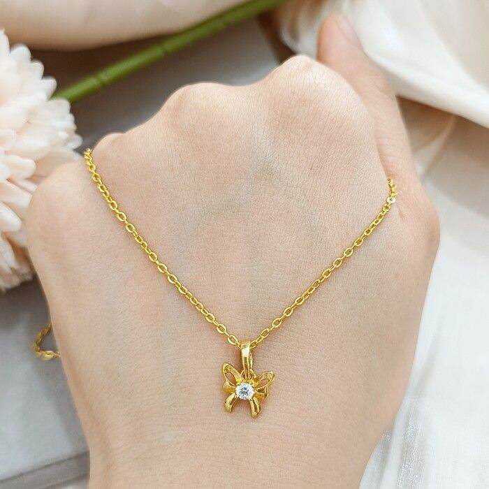 Set Kalung Dan Liontin Pita Ribbon Minimalis Stylish Emas Tua Lazada