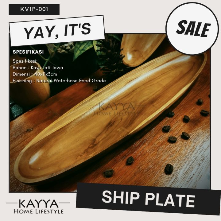 Kayya Premium Piring Oval Panjang Kayu Jati Jawa Asli Mangkuk Perahu