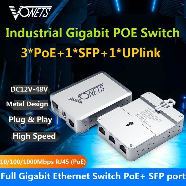 VONETS Industrial PoE Gigabit Switch 1000M Ethernet Network Switch