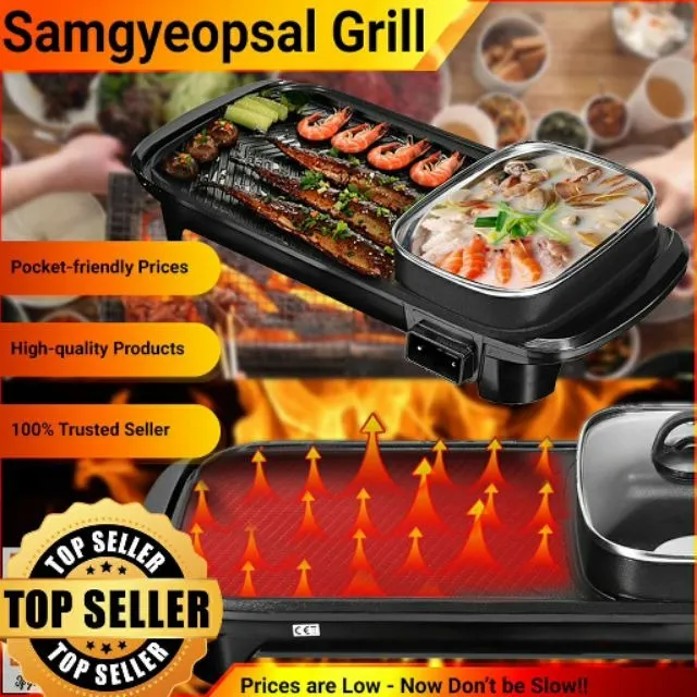 2 In 1 Electric Korean Samgyupsal And BBQ Grill Pan With Hot Pot