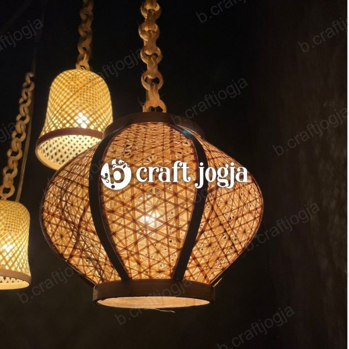 Kap Lampu Gantung Bambu Lampu Dekorasi Model Lampion Kerajinan Anyaman