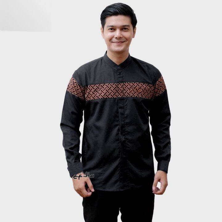 Alkhalis Baju Koko Lengan Panjang Motif Batik Bata Lazada Indonesia