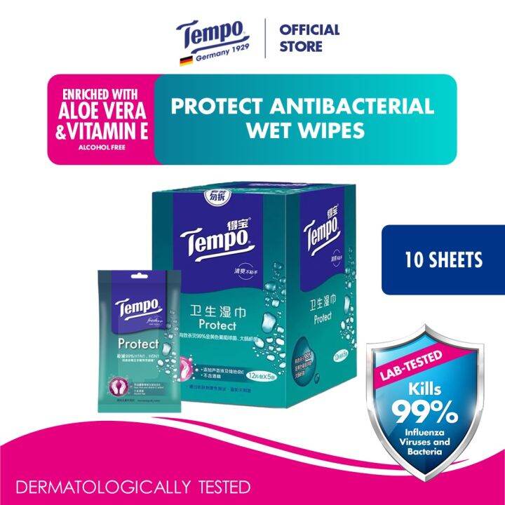 TEMPO Wet Wipes PROTECT ANTIBACTERIAL 10 Sheets Lazada Singapore