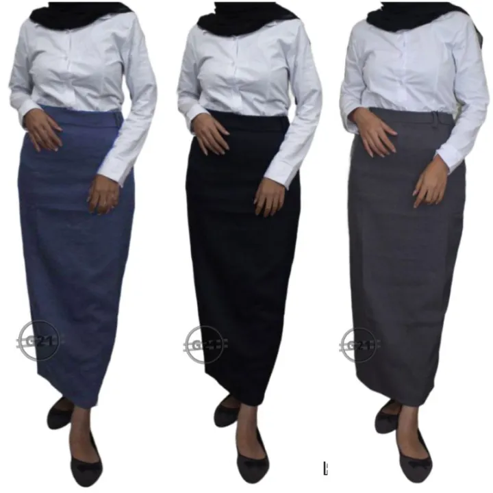 Rok Kerja Kantor Panjang Span Hitam Polos Wanita Bahan Dasar Formal