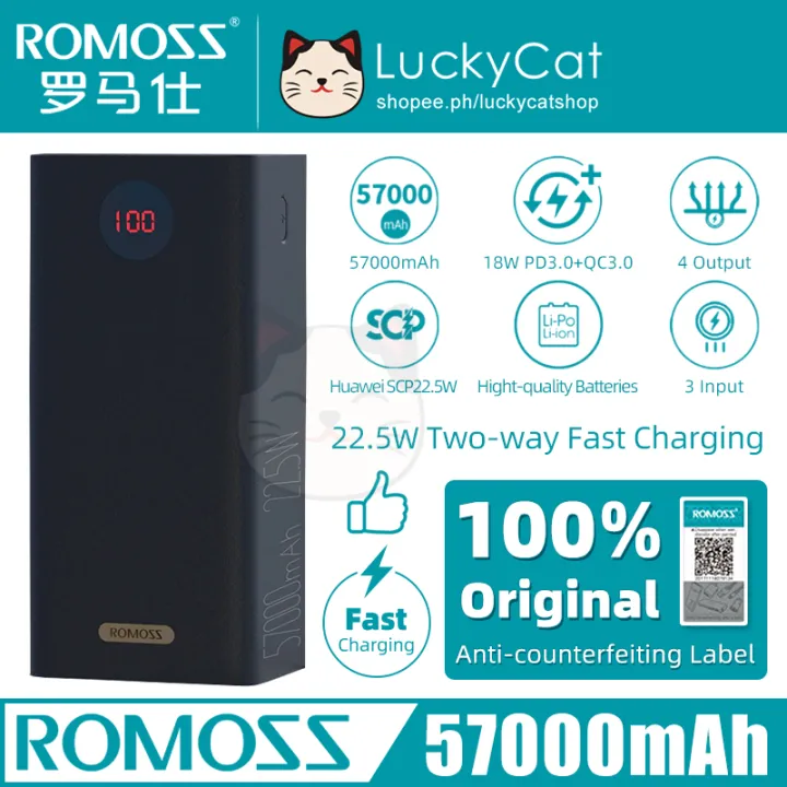 Romoss Pea Mah Power Bank W Pd Qc Two Way Fast Charging