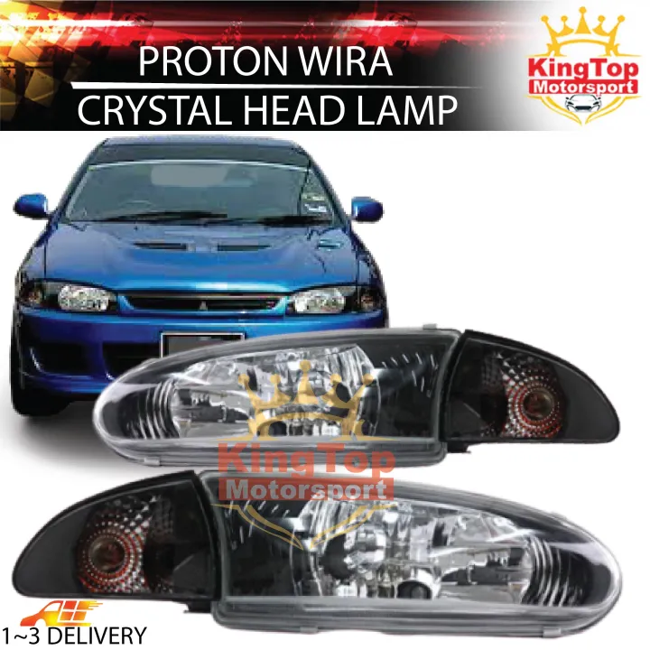 Proton Wira Crystal Glass Headlamp Corner Lamp Black 4pcs Set