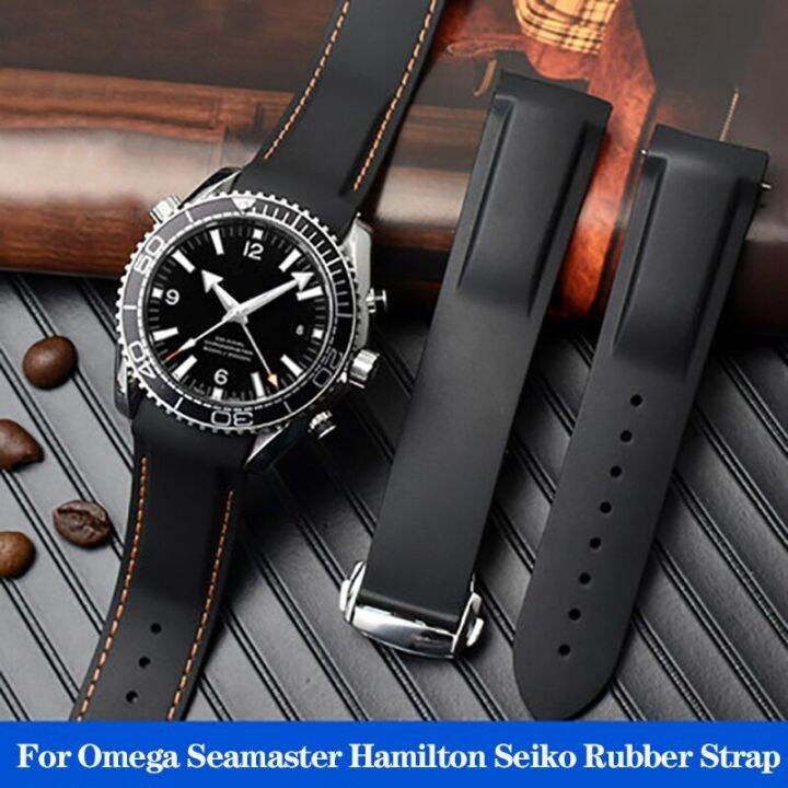 20Mm 22Mm Curved End Rubber Watch Band For Omega Seamaster 300 Hamilton