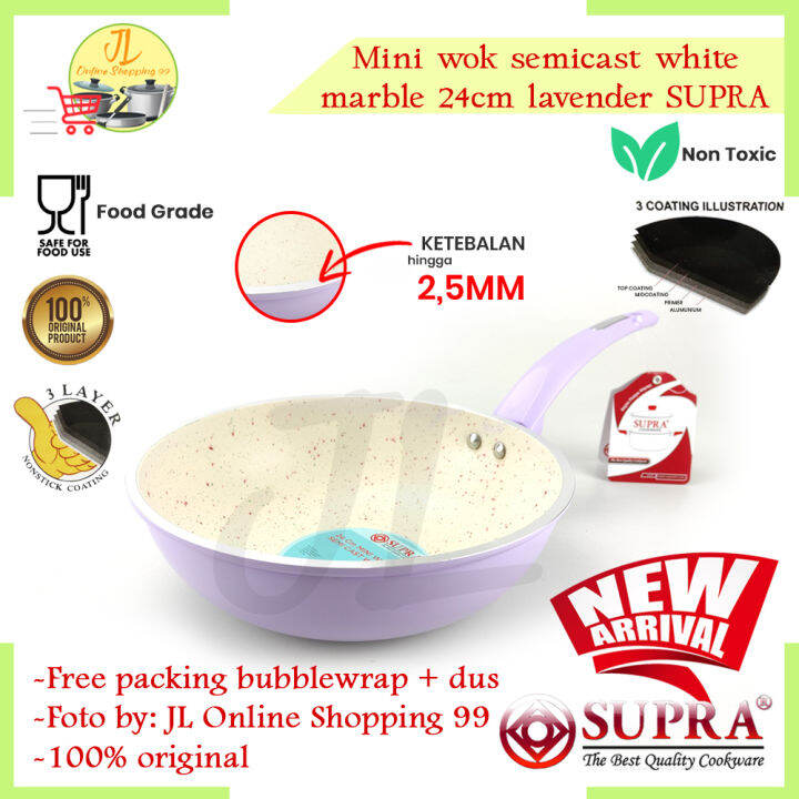 Panci Supra Mini Wok Cm White Marble Pastel Lavender Panci Masak