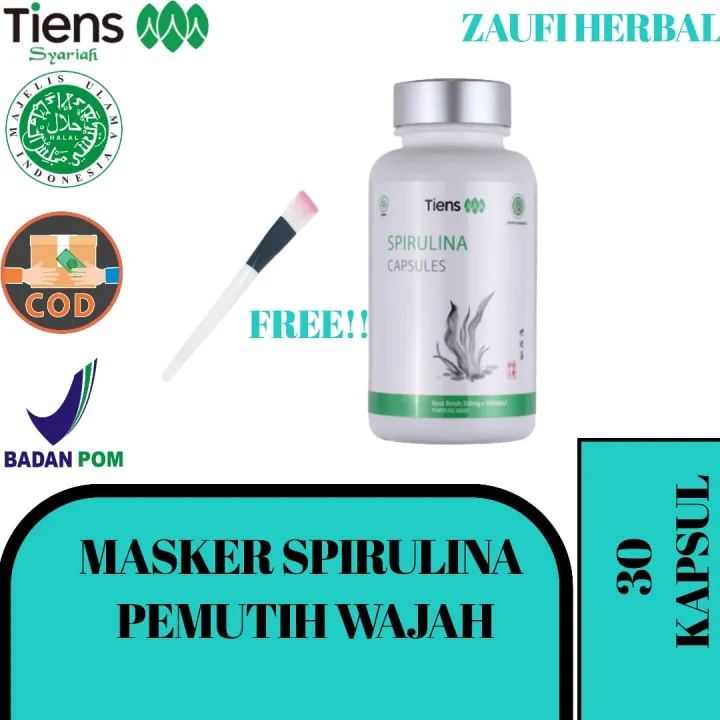 Masker Spirulina Tiens Herbal Kapsul Obat Jerawat Free Kuas Masker