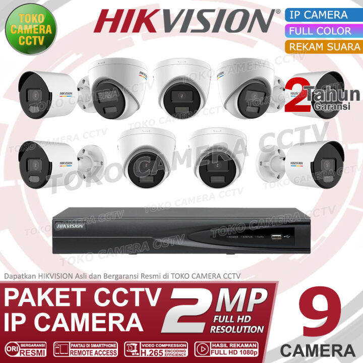 PAKET CCTV IP CAMERA HIKVISION 2MP COLORVU AUDIO 16 CHANNEL 9 KAMERA