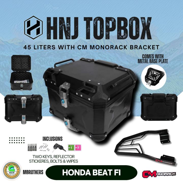 45 LITERS TOPBOX HNJ 01 WITH CM MONORACK BRACKET HARD PLASTIC HELMET