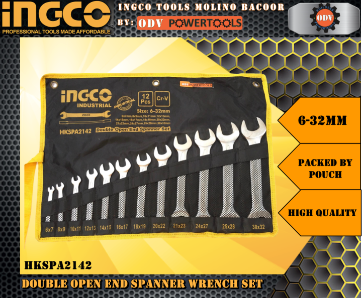 Ingco HKSPA2142 12pcs Double Open End Spanner Wrench Set 6 32mm ODV