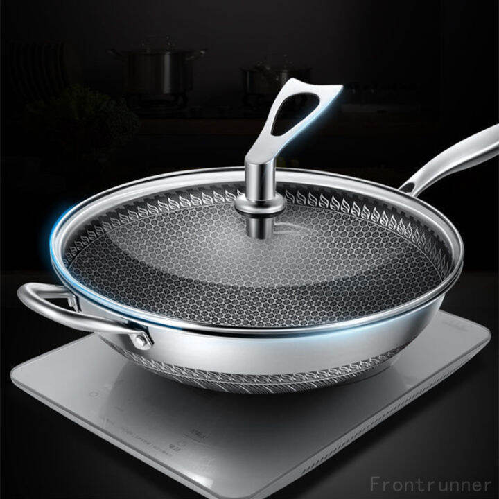 Wok 316 Stainless Steel Wok Honeycomb Non Stick Pan No Oily Fume Pan