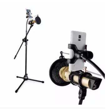 Metal Microphone Stand With Boom Arm Rotating Phone Holder