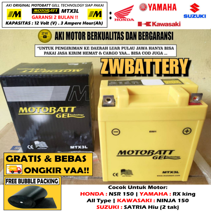 Aki Motor Suzuki Satria Hiu Tak Lumba Motobatt Mtx L Aki Gel Kering