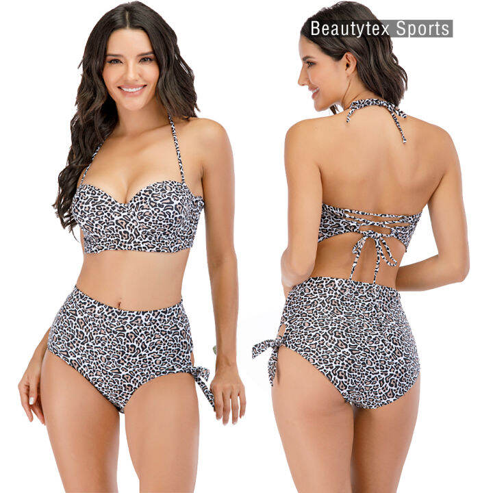 New Sexy Leopard Print Swimsuit High Waist Bikini With Lace Up