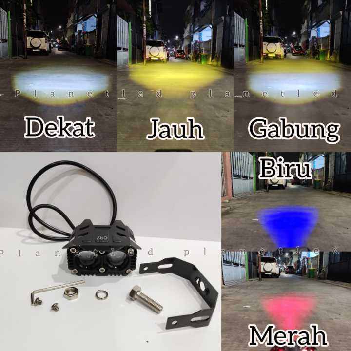 Lampu Tembak Led SQL 2 Mata Laser Devil 4 Mode High Low Putih Kuning