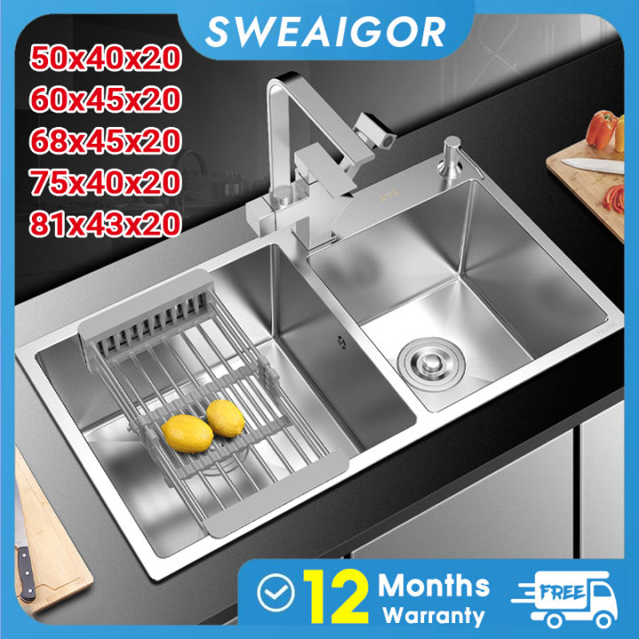 Sweaigor Sus Kitchen Sink Stainless Steel Handmade Sink Dual Slot