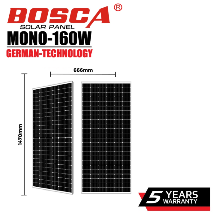 BOSCA 5 Year Warranty 160W Solar Panel Mono 160 Watt 12 Volt Pv Solar