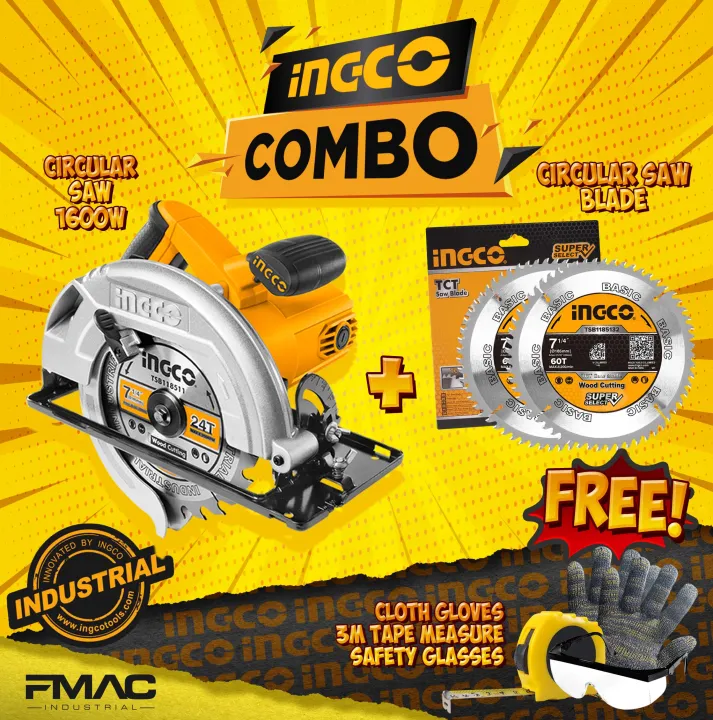 INGCO COMBO 1600W Circular Saw 7 1 4 CS185682 TCT Circular Saw Blade