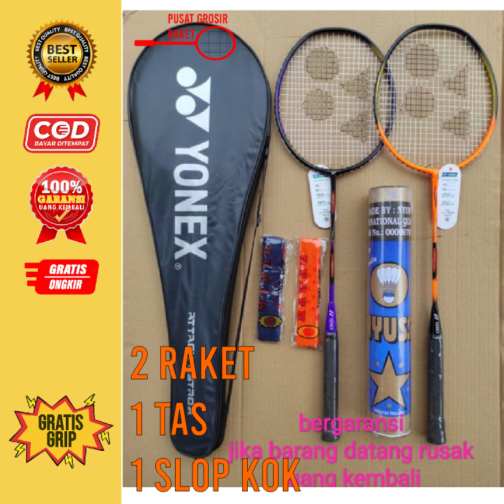 SET LENGKAP Raket Badminton Bonus Grip Raket Bulutangkis Pemula Siap