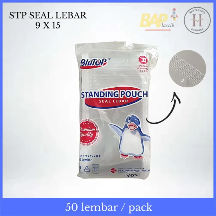 STANDING POUCH 9X15 BLUTOP SEAL LEBAR STP PINGUIN Plastik Berdiri