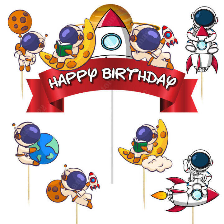 Cake Topper Karakter Astronot Happy Birthday Hiasan Dekorasi Kue Ulang