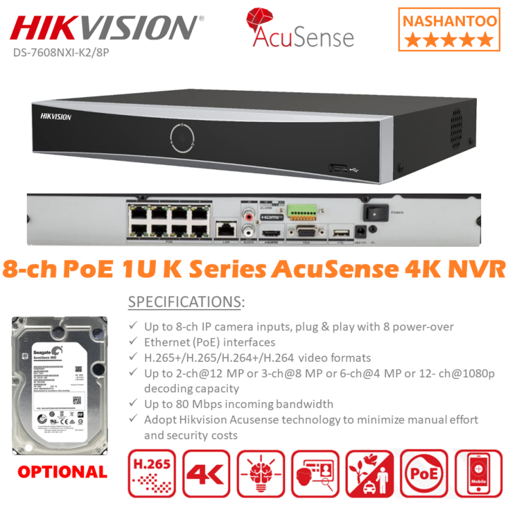 Hikvision Ds Nxi K P Ch Poe U K Series Acusense K Nvr Sata