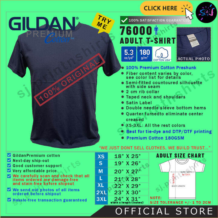 Gildan Premium Cotton 76000 Plain T Shirt Navy Blue Lazada PH