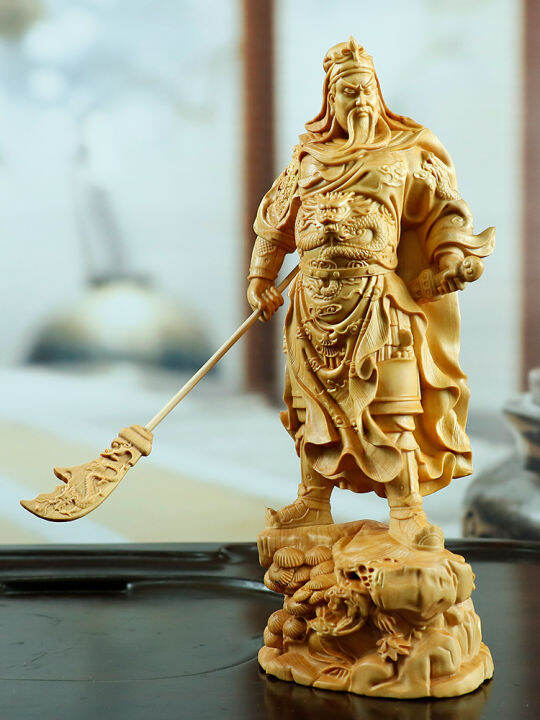 Standing Guan Yu Wood Statue Chinese Boxwood Carving Of Guan Gong