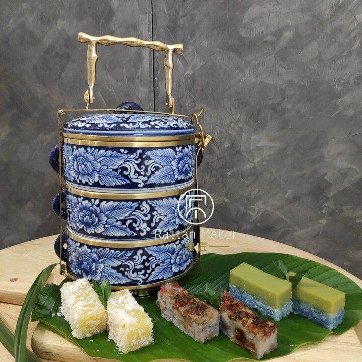 Flower Ceramic Tiffin With Brass Handle Traditional Elegant