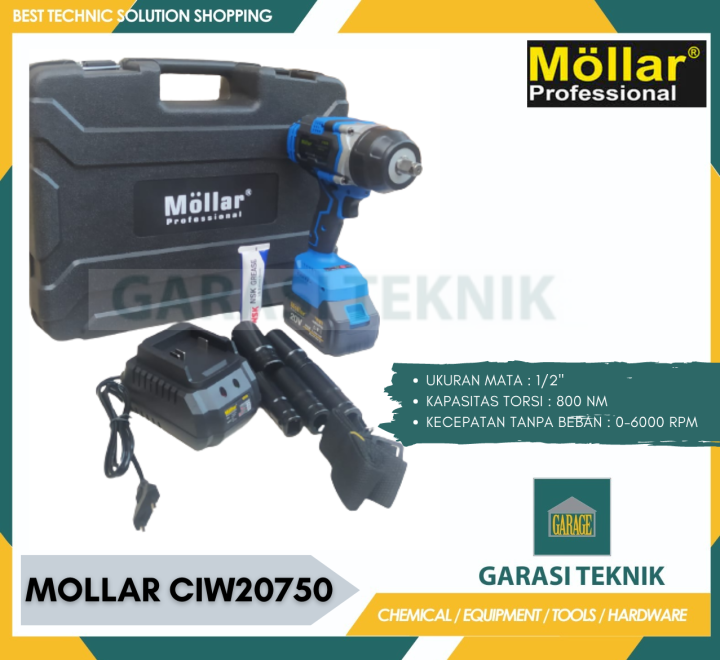 MOLLAR CIW20750 Cordless Impact Wrench 800NM Alat Buka Baut Baterai