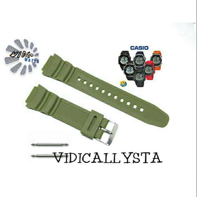 STRAP CASIO AE 1000 1100 SGW 300 400 450 500 WS 200 210 HIJAU ARMY FREE