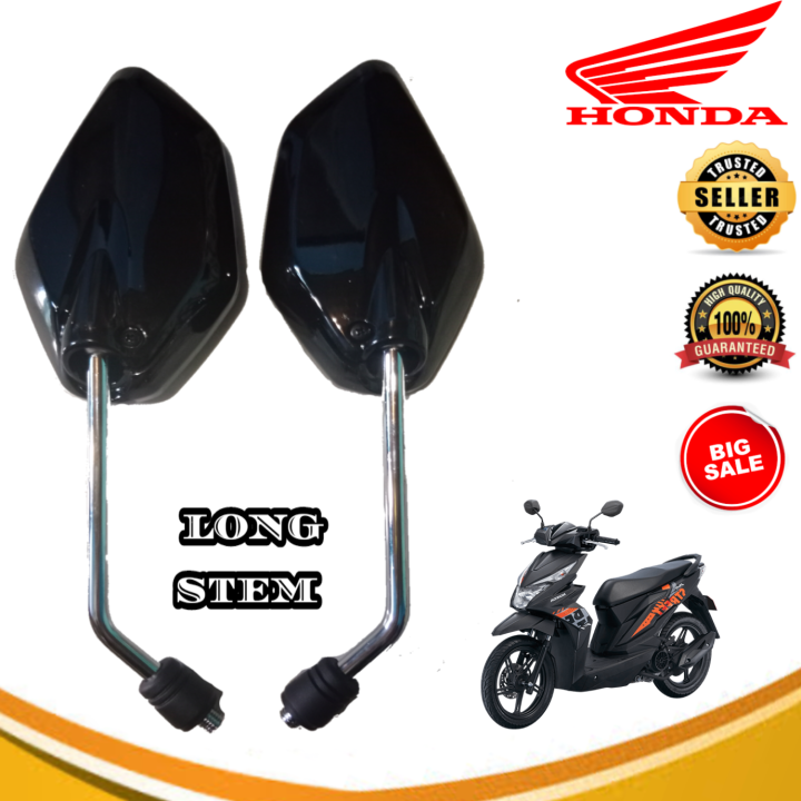 Honda Wave Side Mirror Black Glossy Silver Stem Long Stem