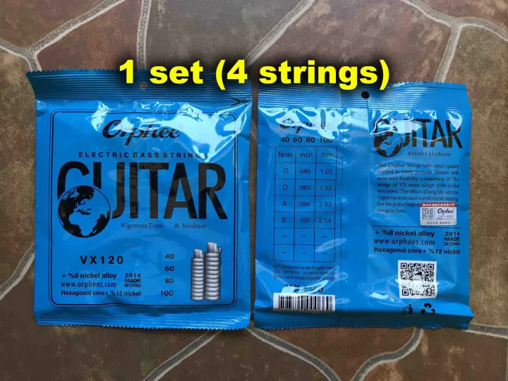 Satu Set 4 Senar Bass Elektrik Orphee Vx120 Ukuran 040 100 Electric