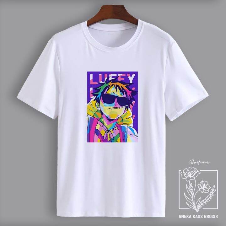 Kaos One Piece Monkey D Luffy Wpap Art Anime Jepang White Tshirt Baju