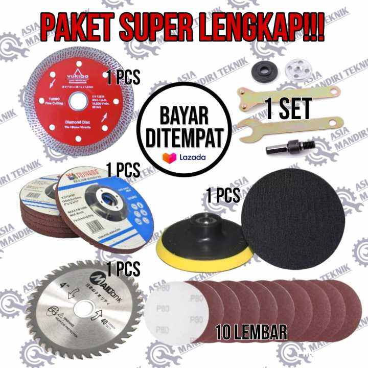 Paket Adaptor Bor Plus Mata Gerinda Potong Poles Dan Amplas Susun Dan