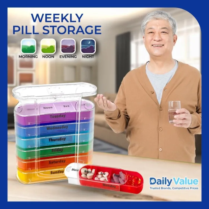 JUNMIN Weekly Pill Organizer Four Times A Day 1 Dispenser With