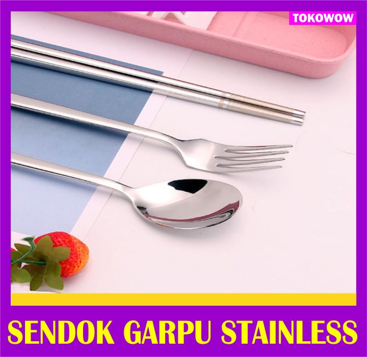 Sendok Garpu Stainless Steel Sumpit Korea Ala Korean Style Set Alat