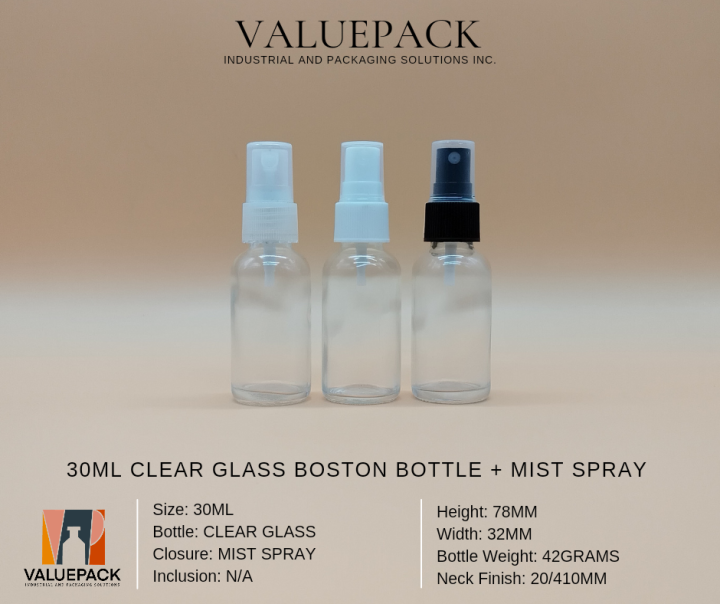 30ml Clear Glass Boston Bottle With Mist Spray Lazada PH