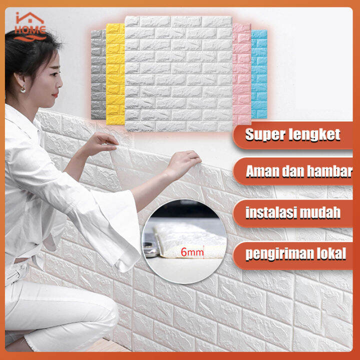 Wallpaper Dingding 3D Foam Motif Batu Bata 70 X 77 CM Dekorasi Dinding