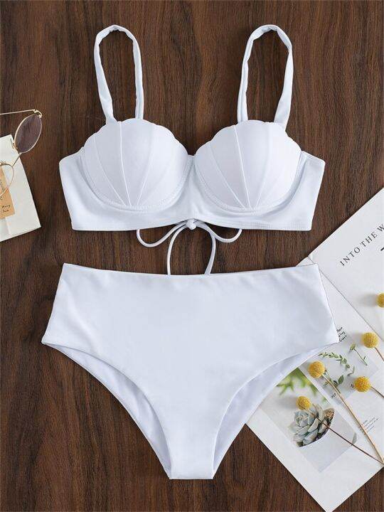 Hot Swimwear Women Swimsuit Bikini Set Mujer Solid White Lace Up