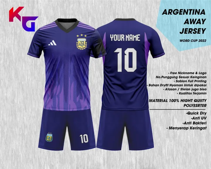 Setelan Jersey Bola Piala Dunia Timnas Argentina Away Bintang Full