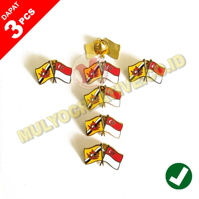 Cross Flag Pin Bendera Negara Brunei Dan Singapore Pin Bendera